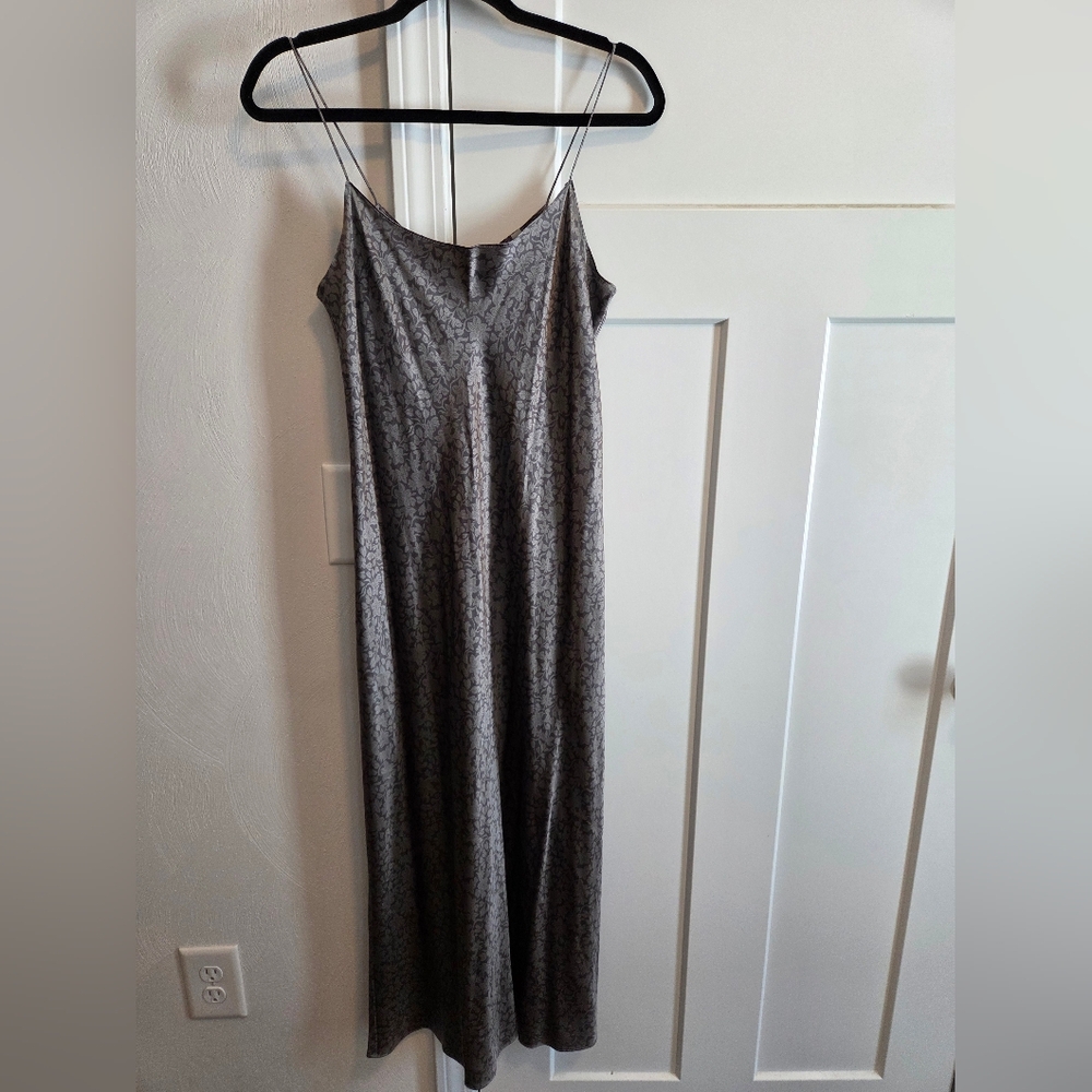 VINCE Gray Floral Long Silk Slip Dress Womens Size Large